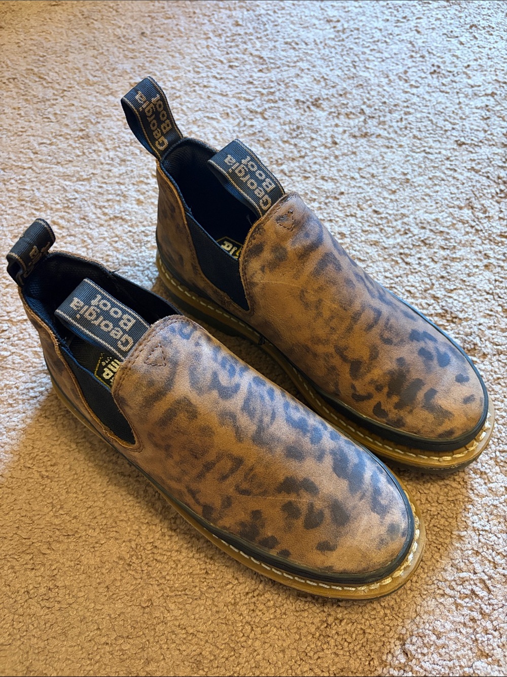 Georgia Boot Tan Leopard-Print Slip-On Work Loafers